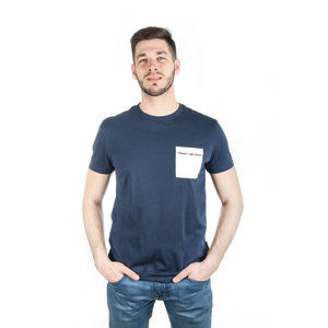 Tommy Hilfiger pánské tmavě modré tričko s kapsičkou Contrast - L (002)